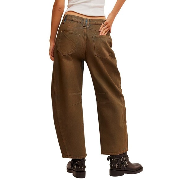 Free People Good Luck High Rise Coated Barrel Jeans in New Moon Size 24 New - Picture 14 of 16